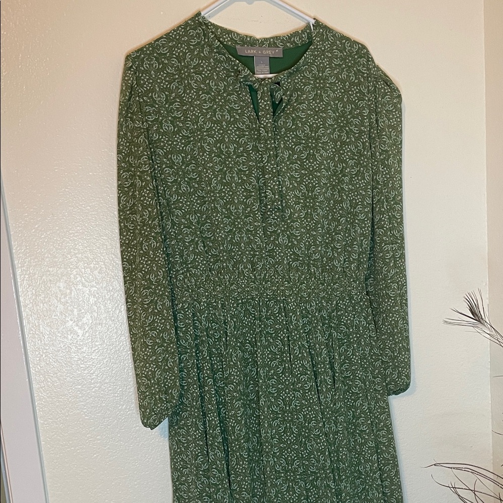 Elegant Green Patterned Long Sleeve Dress Tzniut modest